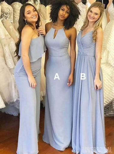 Dusty Blue Mismatched Long Chiffon Cheap Bridesmaid Dresses Online, WG279
