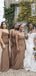 Dusty Brown Spaghetti Straps High Slit Cheap Bridesmaid Dress Gown Styles, WG892