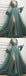 Dusty Green A-line High Slit V-neck Long Sleeves Prom Dresses Online,12478