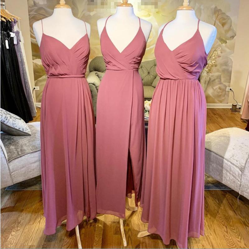 Dusty Pink Chiffon Long Bridesmaid Dresses Online, Cheap Bridesmaids Dresses, WG690