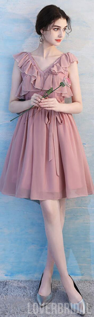 Dusty Pink Chiffon Mismatched Simple Cheap Bridesmaid Dresses Online, WG513