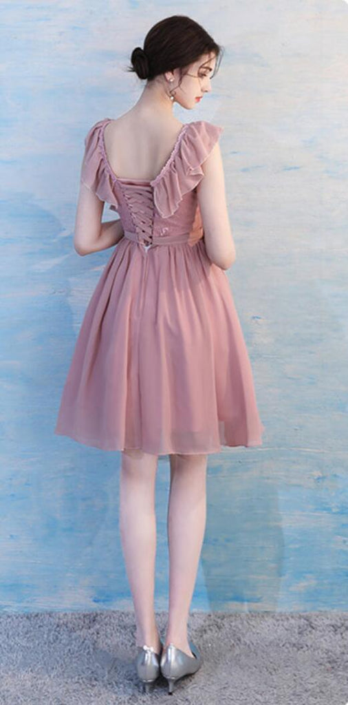 Dusty Pink Chiffon Mismatched Simple Cheap Bridesmaid Dresses Online, WG513