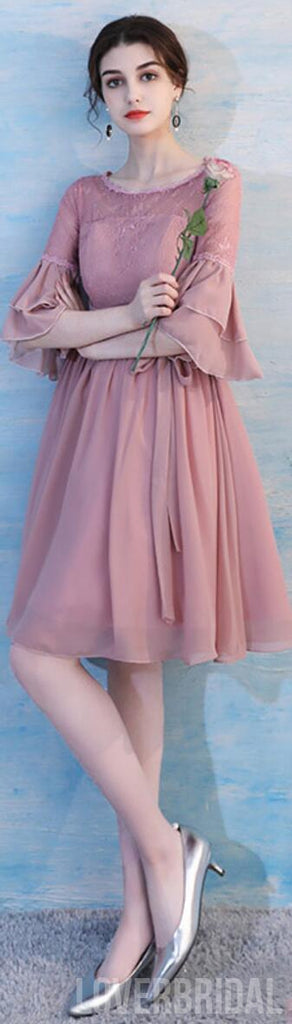 Dusty Pink Chiffon Mismatched Simple Cheap Bridesmaid Dresses Online, WG513