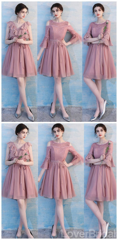 Dusty Pink Chiffon Mismatched Simple Cheap Bridesmaid Dresses Online, WG513