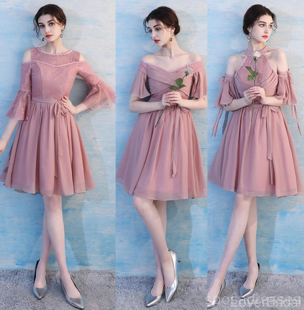 Dusty Pink Chiffon Mismatched Simple Short Bridesmaid Dresses Online, WG514