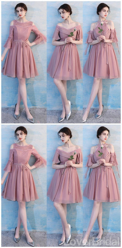 Dusty Pink Chiffon Mismatched Simple Short Bridesmaid Dresses Online, WG514