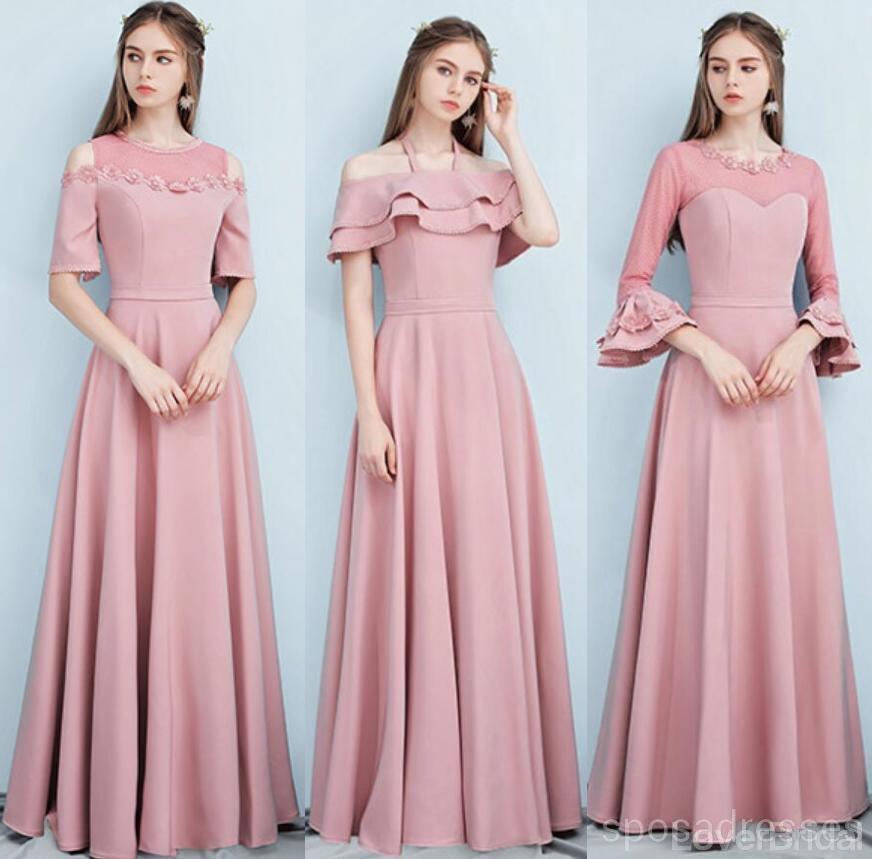 Dusty Pink Floor Length Mismatched Simple Cheap Bridesmaid Dresses Online, WG517