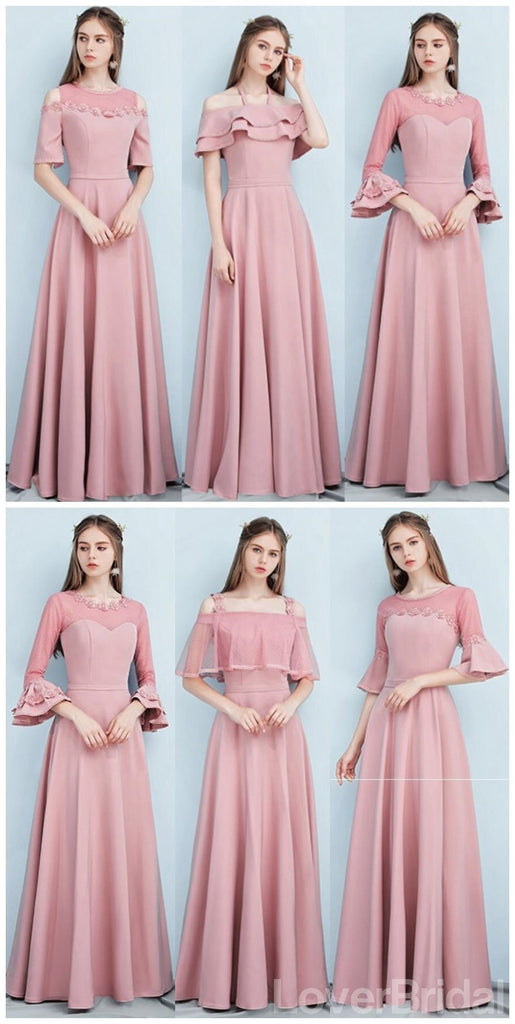 Dusty Pink Floor Length Mismatched Simple Cheap Bridesmaid Dresses Online, WG517