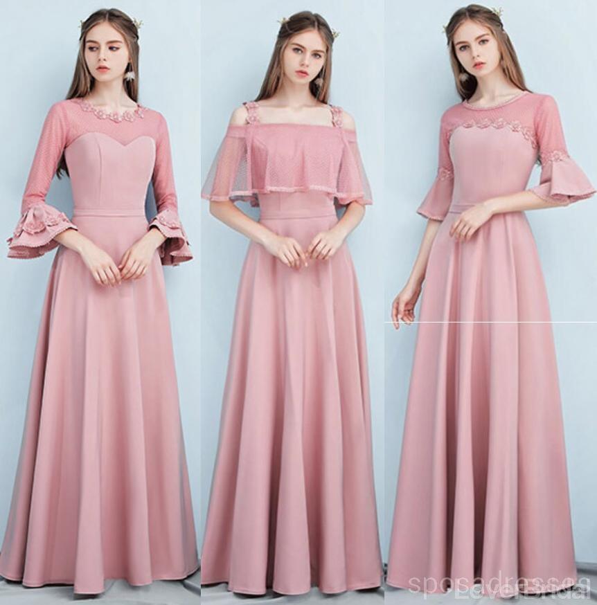 Dusty Pink Floor Length Mismatched Simple Cheap Bridesmaid Dresses Online, WG518