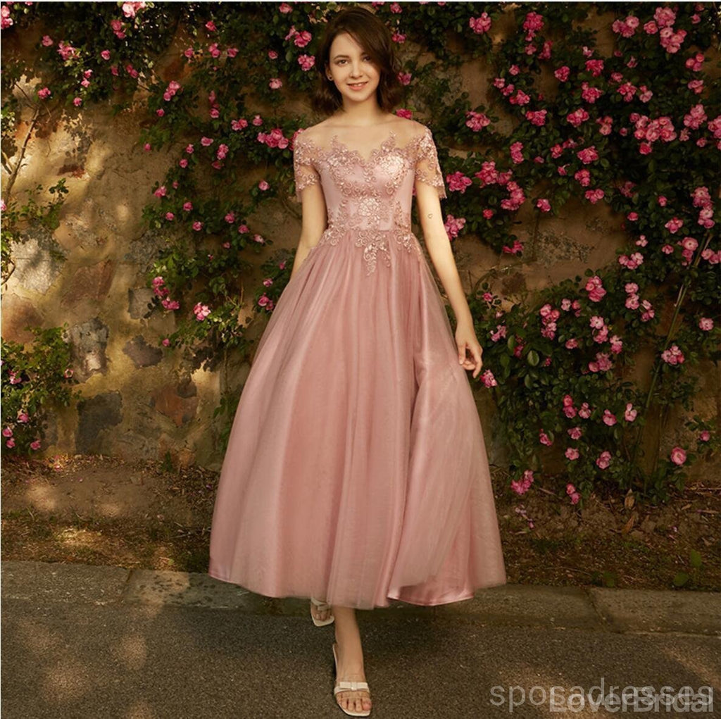 Dusty Pink Lace Tulle Short Mismatched Cheap Bridesmaid Dresses Online, WG535