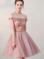 Dusty Pink Off Shoulder Short Sleeves Cheap Homecoming Dresses 2018, CM546