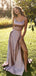 Dusty Pink Spaghetti Straps High Slit Party Prom Dresses, Prom & Dance Dresses,12345