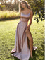 Dusty Pink Spaghetti Straps High Slit Party Prom Dresses, Prom & Dance Dresses,12345