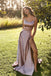 Dusty Pink Spaghetti Straps High Slit Party Prom Dresses, Prom & Dance Dresses,12345
