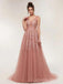 Dusty Pink V Neck Lace Beaded Long Evening Prom Dresses, Cheap Custom Sweet 16 Dresses, 18521