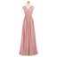 Dusty Pink V Neck Lace Straps Long Chiffon Cheap Bridesmaid Dresses Online, WG280