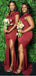 Dusty Red Mermaid One Shoulder Side Slit Cheap Long Bridesmaid Dresses,WG1369