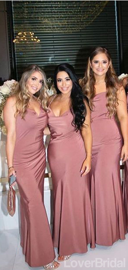 Dusty Rose Mermaid Spaghetti Straps Long Bridesmaid Dresses Online,WG1070