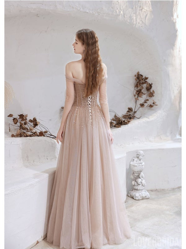 Elegant A-line Off Shoulder Long Prom Dresses Online,Evening Party Dresses,12573