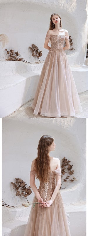 Elegant A-line Off Shoulder Long Prom Dresses Online,Evening Party Dresses,12575