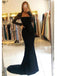 Elegant Black Mermaid Long Sleeves Maxi Long Prom Dresses,Evening Dresses,12937