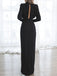 Elegant Black Mermaid Long Sleeves Side Slit Cheap Prom Dresses,12770