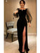 Elegant Black Sheath Long Sleeves Side Slit Cheap Long Prom Dresses Online,12784