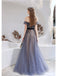 Elegant Blue A-line Off Shoulder Long Prom Dresses Online, Evening Party Dresses,12566