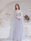Elegant Blue A-line V-neck Long Prom Dresses Online, Evening Party Dresses,12568