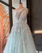 Elegant Light Blue A-line One Shoulder Maxi Long Prom Dresses,Evening Dresses,12955