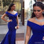 Elegant Mermaid Royal Blue Off the Shoulder V-neck Cheap Bridesmaid Dresses Gown Online, WG875