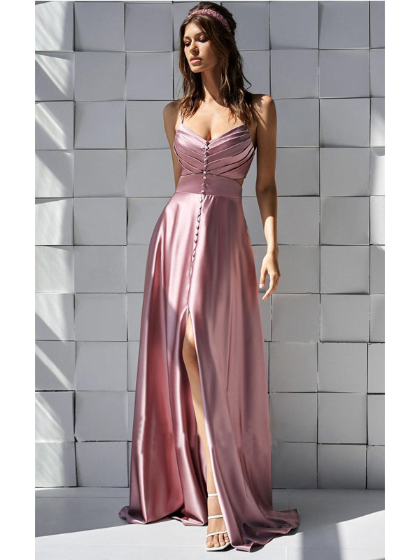 Elegant Pink A-line Side Slit Cheap Long Prom Dresses Online,12854