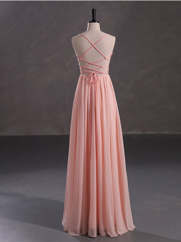 Elegant Pink A-line Spaghetti Straps Cheap Long Prom Dresses Online,12860