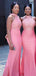 Elegant Pink Mermaid Halter Cheap Long Bridesmaid Dresses,WG1231