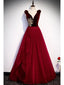 Elegant Red A-line V-neck Cheap Long Prom Dresses Online,12783