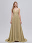 Elegant Spaghetti Straps A-line V-neck Cheap Long Prom Dresses Online,12798