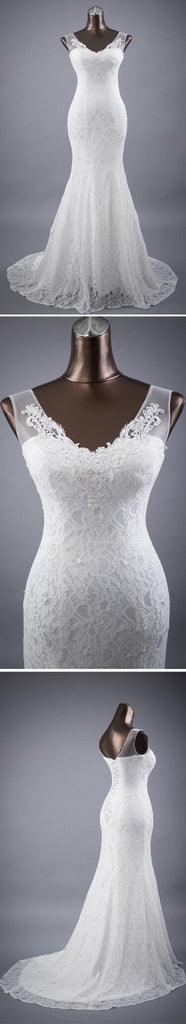 Elegant V-neck Lace Mermaid Wedding Party Dresses, Vantage Bridal Gown, WD0030