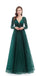 Emerald Green A-line Long Sleeves V-neck Prom Dresses Online,12610