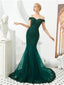 Emerald Green Lace Applique Mermaid Evening Prom Dresses, Evening Party Prom Dresses, 12128