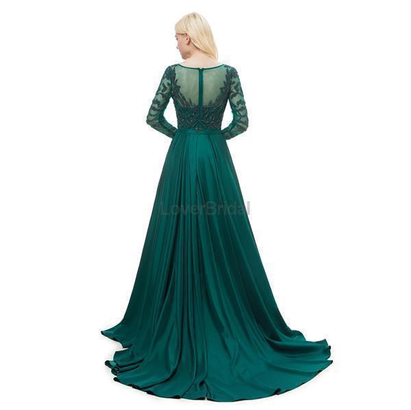 Emerald Green Long Sleeves Heavily Beaded Evening Prom Dresses, Evening Party Prom Dresses, 12051