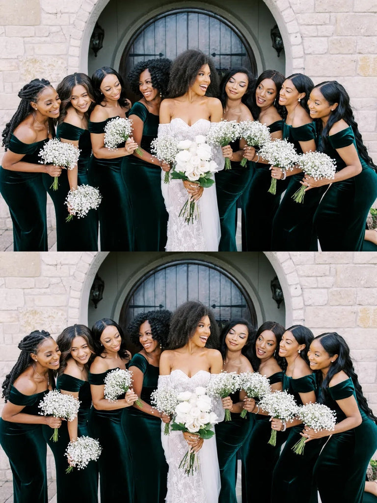 Emerald Green Mermaid Off Shoulder Cheap Long Bridesmaid Dresses,WG1398