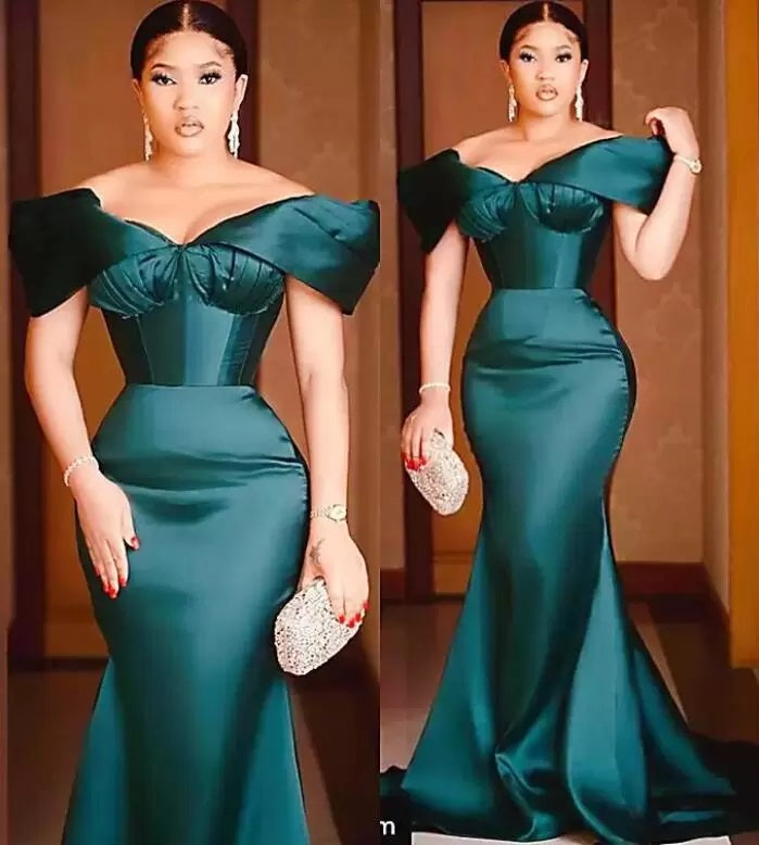 Emerald Green Mermaid Off Shoulder Cheap Long Prom Dresses,12715