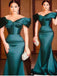 Emerald Green Mermaid Off Shoulder Cheap Long Prom Dresses,12715