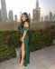 Emerald Green Mermaid Off Shoulder High Slit Cheap Long Bridesmaid Dresses,WG1115