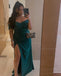 Emerald Green Mermaid Off Shoulder High Slit Cheap Long Bridesmaid Dresses,WG1115