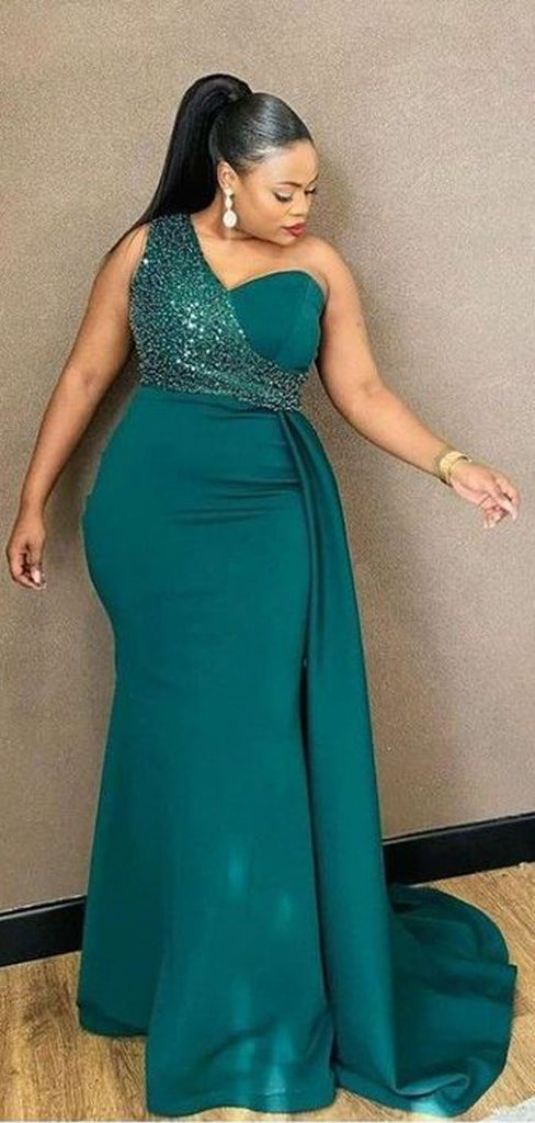 Emerald Green Mermaid One Shoulder Cheap Long Bridesmaid Dresses,WG1198