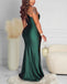 Emerald Green Mermaid One Shoulder High Slit Cheap Long Bridesmaid Dresses,WG1152