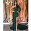 Emerald Green Mermaid One Shoulder Long Sleeves Bridesmaid Dresses,WG1280