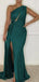 Emerald Green Mermaid One Shoulder Side Slit Cheap Long Bridesmaid Dresses,WG1378