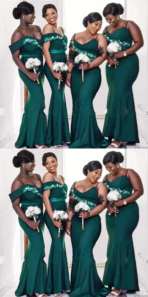Emerald Green Mermaid Spaghetti Straps Cheap Long Bridesmaid Dresses,WG1258